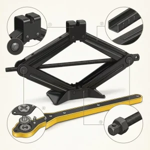 0.8 Ton Steel Car Jack and Wrench Set Hand-Operated Horizontal Type ScissorJack Ratchet Wrench for Tyre Change
