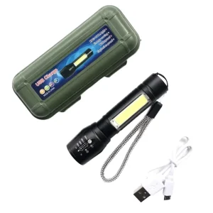 10 LED Flashlight Rechargeable USB Torch COB Side Searchlight High Lumens Zoomable Dimmable Camping