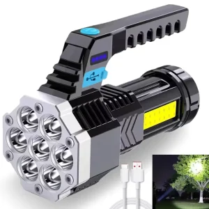 1000 Lumens Rechargeable LED Torch Tactical Flashlight Multifunctional ABS COB Long Range Spotlight for Camping