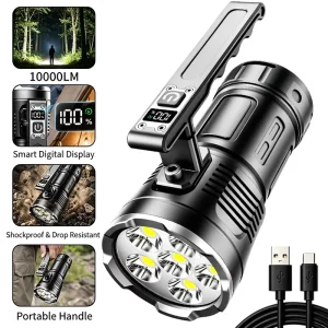 10000LM Aluminum Handheld LED Searchlight 6 XHP50 Digital Display Rechargeable Waterproof Torch for Camping Emergency Hiking
