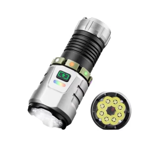 12 White Red Dual Color Beads LED Flashlight Portable Type C Fast Charging Magnetic Tail Multi Function Handheld Torch