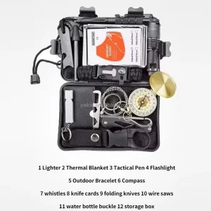 12 in 1 Survival Kit Emergency Gear EDC Tools Hiking Camping Outdoor Adventure Backpacking IPX4 Waterproof Stainless