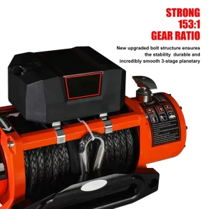 12V 14500LB Heavy Duty 4×4 Off Road Emergency Tool Kit Remote Control Dyneema Synthetic Rope Electric Recovery Winch