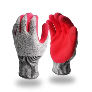 13G Knitted Red Sandy Nitrile Coated Anti Cut Construction Safety Gloves ANSI A3