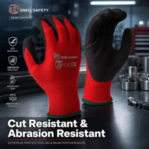 13G Red Polyester Crinkle Latex Coated Seamless Knit Protective Gloves for Household Gardening