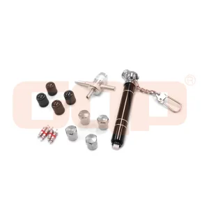 14-in-1 Emergency Tire Repair Tool Kit with Pencil Pressure Gauge 4-Way Valve Tool Valve Cores & Caps for Car Motorcycle