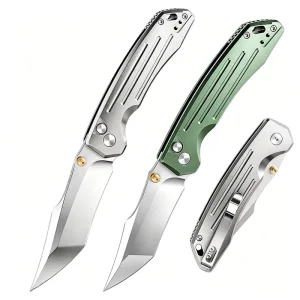 14C28N Blade Folding Knife CNC Grooved Aluminum Handle Portable Outdoor EDC Knife for Cutting Camping