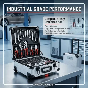 187 Piece Carbon Steel Full Mechanic Tool Kit Shockproof Portable Carry Case for Outdoor Roadside Emergency Vehicle Repair