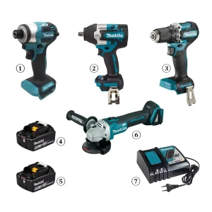 18V Cordless Brushless Power Tool Combo Kit Impact Driver Wrench Drill Angle Grinder 2 Batteries Charger Repair Tools