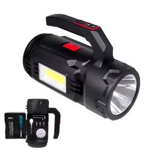19 in 1 Tool Kit Set Rechargeable LED Flashlight Lantern for Household Emergency Portable Hand Toolbox with Searchlight