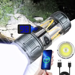 2 in 1 Torch Light Waterproof Camping Tent Flash Lights LED Rechargeable Flashlight High Lumens with Camping Lanterns