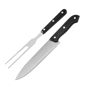 2Pcs BBQ Tools and Accessories Cutting Set Stainless Steel Chef Carving Knife Fork Set with Heat Resistant PP Handle