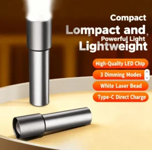 3 Modes Strong Weak Strobe Light Resistant Type C Charging Rechargeable Handheld Torch for Camping and Emergency