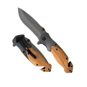 3Cr13 Steel Blade Wood Pocket Knife with OliveWood Handle Folding Titanium Coated Rescue Survival Camping Tool