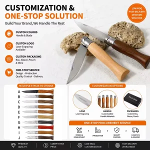 3cr13 Stainless Steel Blade Beech Wood Handle EDC Survival Folding Outdoor Camping Knife OEM Logo Packaging Service