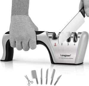 4 Stage Manual Knife Sharpener Professional Angle Control for Western & Japanese Blades