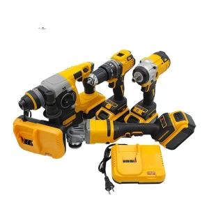 4 in 1 Cordless Brushless Large Capacity Battery Electric Drill Wrench Angle Grinder Impact Power Tool Set Aluminium Alloy