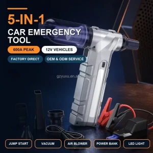5 in 1 Portable Car Jump Starter Air Compressor Wireless Charger Power Bank LED Light for Truck Motorcycle Roadside Emergency