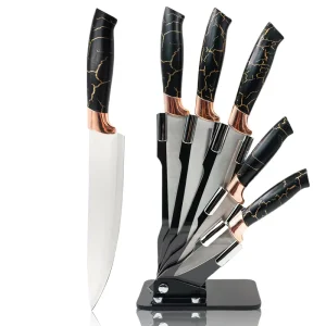 5Pcs Stainless Steel Kitchen Knife Set with Textured Black PP Handles Kitchen Tools