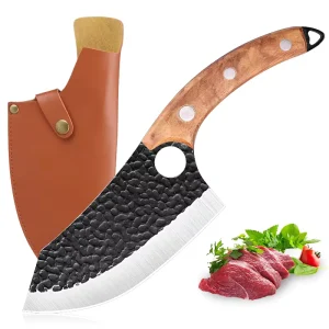 6” Butcher Knife High Carbon Steel Wooden Handle Kitchen Vintage Style Flexible Slicing Knife with Knife Sheath