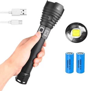 6000 Lumens XHP90 Zoomable Flash Light Laser Display USB Rechargeable Super Bright LED Torch Flashlight for Camping