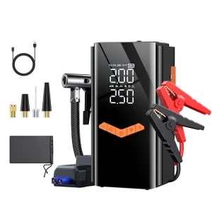 6000mAh Emergency Car Jumper Starter Portable Air Compressor All in one Tire Inflator Air Pump for Car Bike Motorcycle Tires
