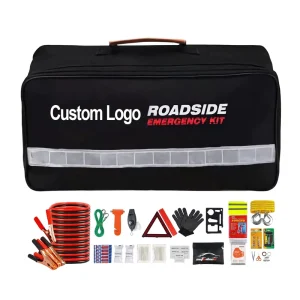 65Pcs Car Roadside Emergency Kit with Jumper Cables Tow Strap Emergency Car Tool Kit
