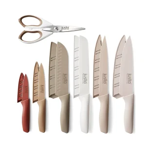 7 Piece Kitchen Knife Set with Shears 3Cr13 Stainless Steel Non Stick Knife Set with Protective Covers Ergonomic Handle Set