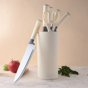 7 Piece Stainless Steel Kitchen Knife Set Carbon Steel Blade Chef Fruit Slicer with Plastic Knife Holder Gift