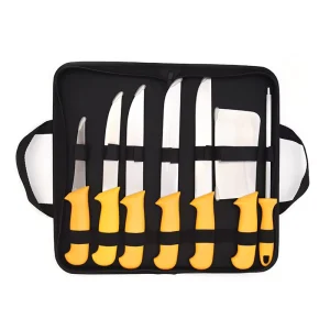 7pcs Kitchen Chef Butcher Knife Set with Knife Sharpener and Carry Bag for Home Outdoor Camping Cooking Tools Plastic Handle