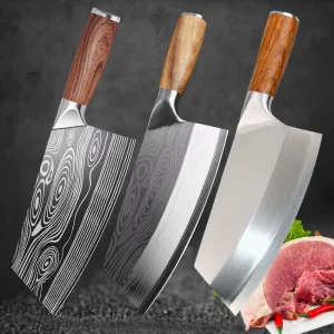 8 Inch Chef Cleaver Knife High Carbon Stainless Steel With Ergonomic Walnut Wood Handle