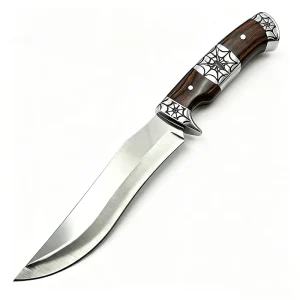 8CR13 Hunting Knife Polished Mirror Blade Wooden Handle Outdoor Survival Fixed Blade Knife with Nylon Sheath