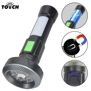 900 Lumen LED Flashlight Rechargeable Work Light COB Sidelight Red Warning Lamp Magnetic Base Outdoor Repair Torch