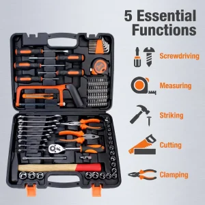 91 PCS Home Repair Tool Kit with Ratchet Socket Wrench Set and Storage Case for House Maintenance DIY Projects