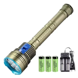 9pcs LED White Light Metal Diving Flashlight Rechargeable 26650 Batteries Underwater Spearfishing Dive Torch with Charger