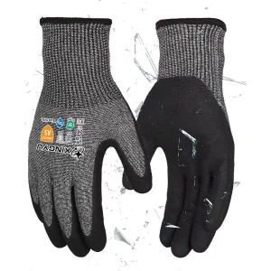 A5 13G HPPE Cut Resistant Gloves with Nitrile Sandy Coating Touchscreen Compatibility for Metal Cutting and Chemical Resistance