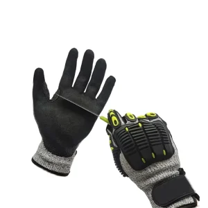 A5 HPPE Cut Resistant Impact Protection 16 oz Work Safety Anti Slip Vibration Anti static Grain Palm Coated Touchscreen Gloves