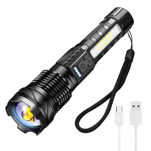A76 High Power LED 7 Mode Rescue Torch with Red Blue Strobe 2000lm Rechargeable Flashlight 1200m Beam Range Torch