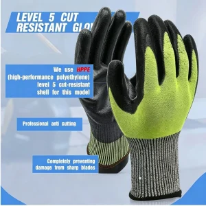 ANSI A5 Anti-Cut Gloves with PU-Coated Palm for Wet Conditions