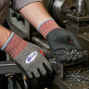 ANSI A6 Cut-Resistant Work Gloves with Sandy Nitrile Coating and Reinforced Thumb for Construction