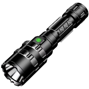 Adjustable Focus Rechargeable LED Hand Torch Aluminum Non Slip Body Green Power Flashlight for Night Camping Outdoor Exploration
