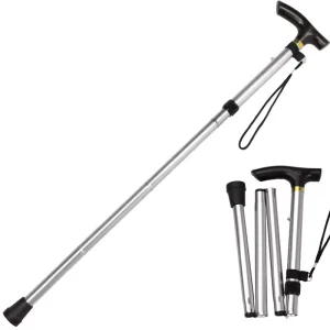 Adjustable T Handle Walking Sticks with Cushion and Rubber Tip for Hiking and Outdoor Activities