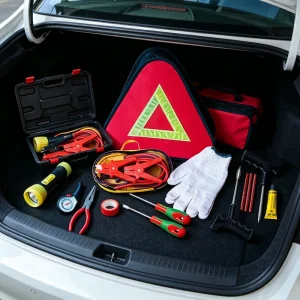 All in One Roadside Assistance Tool Bag with Warning Sign Tire Plug Kit Pliers & Working Gloves for SUV Truck Van