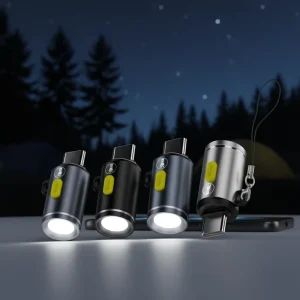Aluminum Alloy Shell Strong Bright USB C Male to Light Port Mini Flashlight LED Electric Torch Adapter with Keyhole for Outdoor