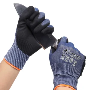 Anti Cut PPE Sandy Nitrile HPPE Nitrile Coated Cut Resistant Safety Work Gloves