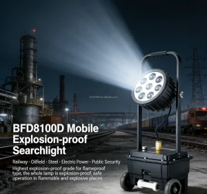 BFD8100D Mobile Explosion proof IP65 LED Searchlight 14.8V Li ion Rechargeable 24W 30W Dimmable 6000K Daylight Alloy