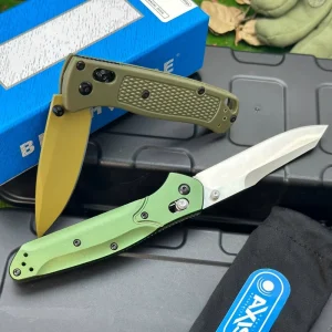 BM 940 Osborne Folding Knife Green Aluminum Handle Axle Lock Pocket Knife Reversible Tanto Blade Outdoor Gear CEM