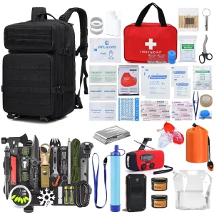 Black Outdoor Large capacity Waterproof Durable Nylon Backpack Survival Tools Disaster First Aid Hiking Camping Emergency