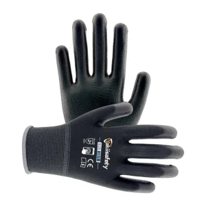 Black PU Coated 13 Gauge Polyester Seamless Anti Slip Work Gloves for Quality Inspection