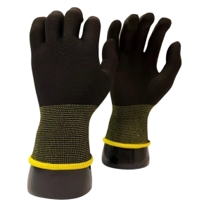 Black Polyester Seamless Knit Safety Gloves Elastic Cuff for Woodworking and Metal Handling Factory